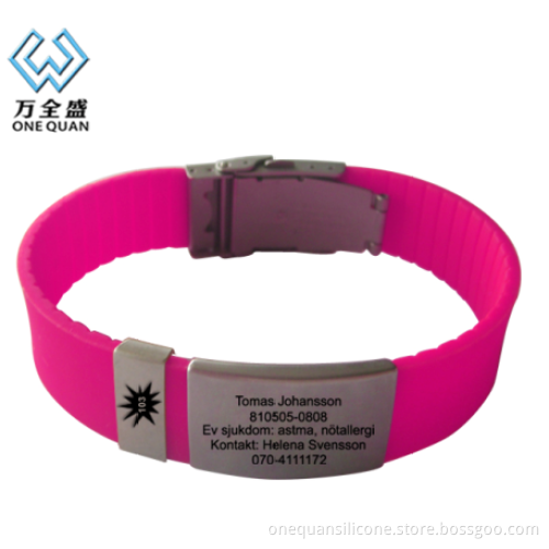 metal plate Sport ID bracelet Engrave id silicone sports bracelet with metal plate and clasp